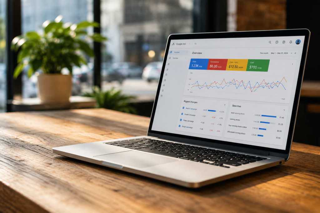 Google ads dashboard in a laptop